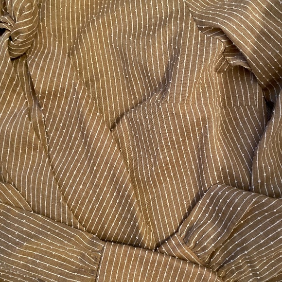 60s/70s Size S Mini Dress Neck Tie Linen Skirt Gold Beige Bodice - Picture 6 of 16